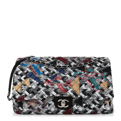 Chanel Tweed Strass Quilted XXL Plane Flap Black Multicolor 1 of 11