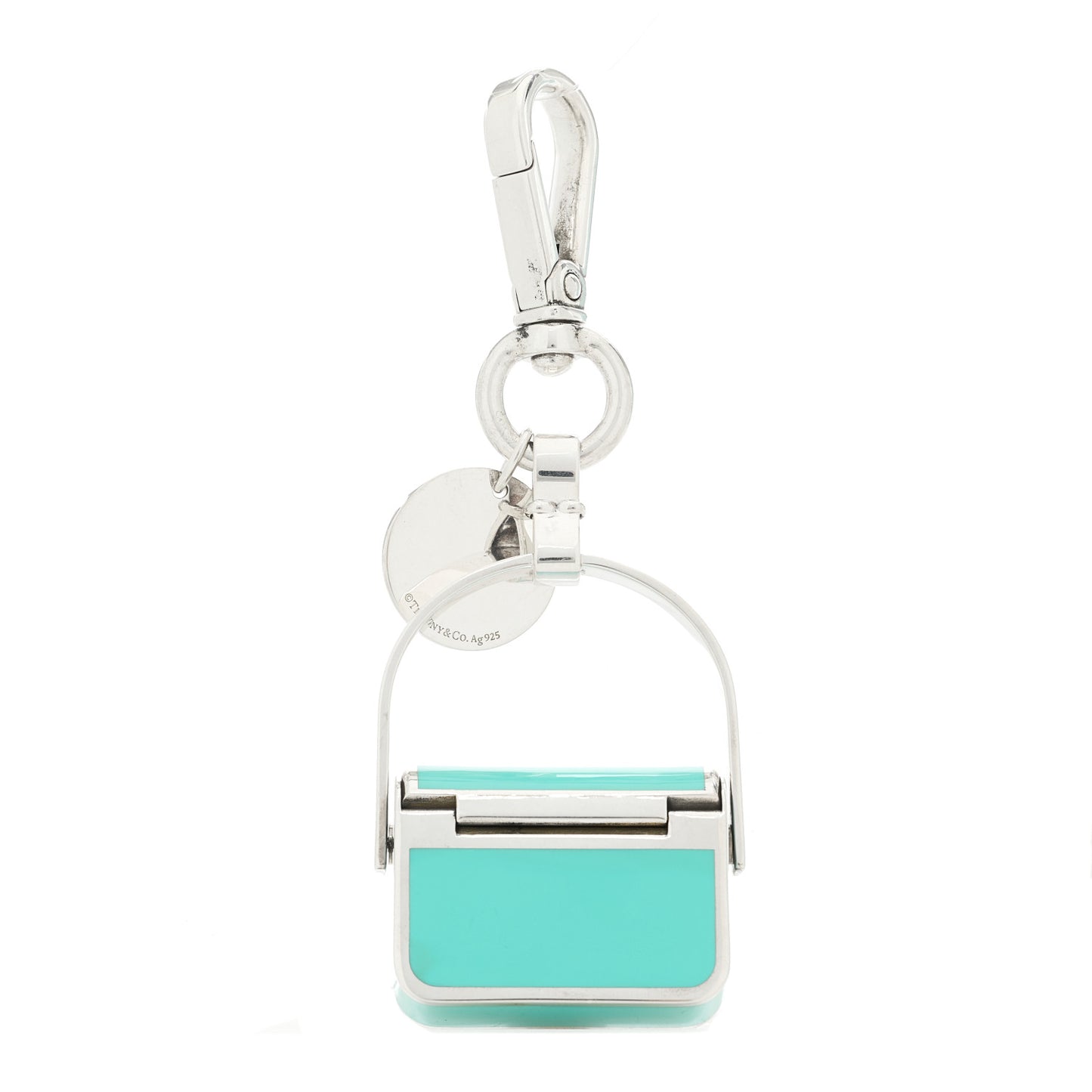 X TIFFANY Sterling Silver Enamel Pico Baguette Bag Charm Tiffany Blue