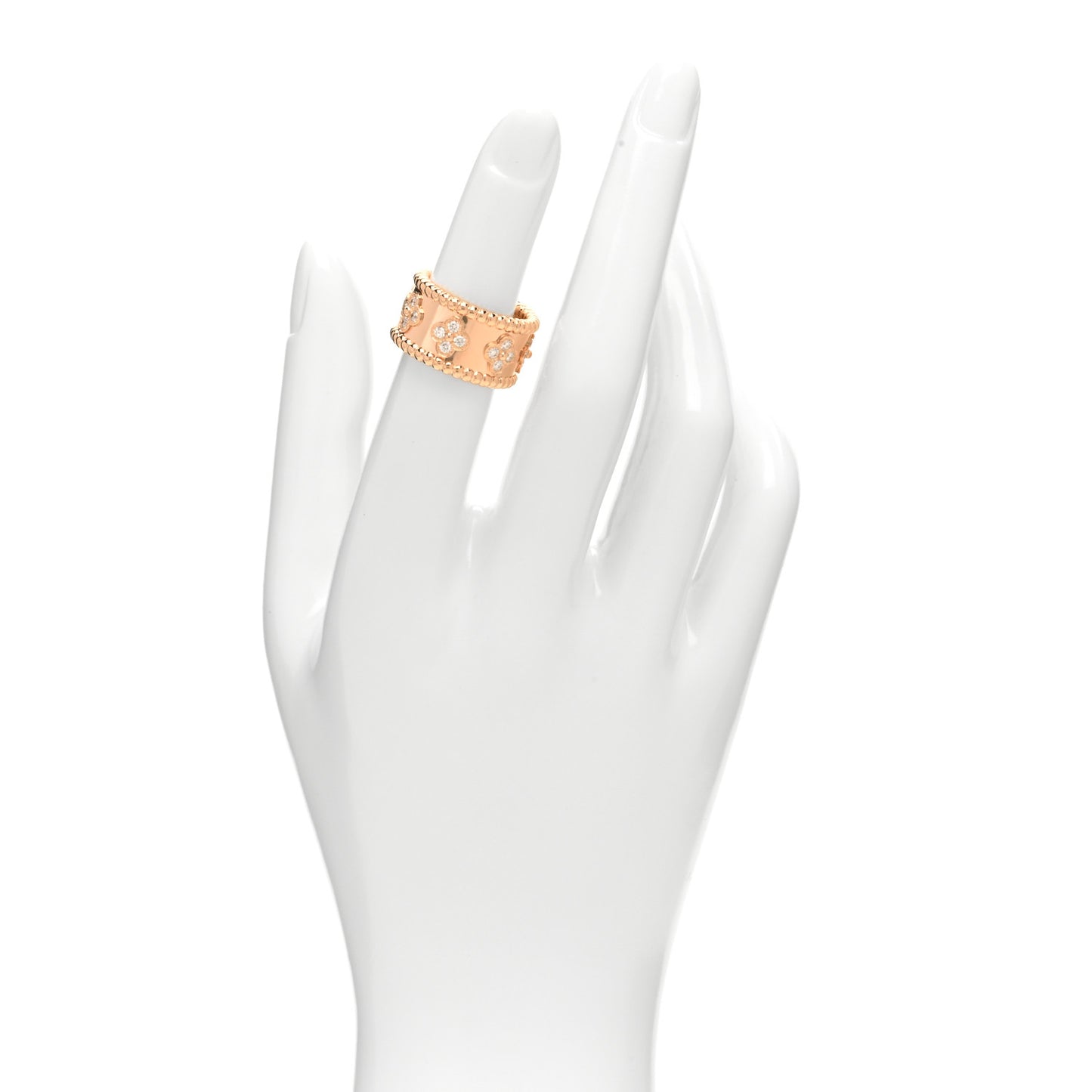 18K Rose Gold Diamond Small Perlee Clovers Ring 48/4.5