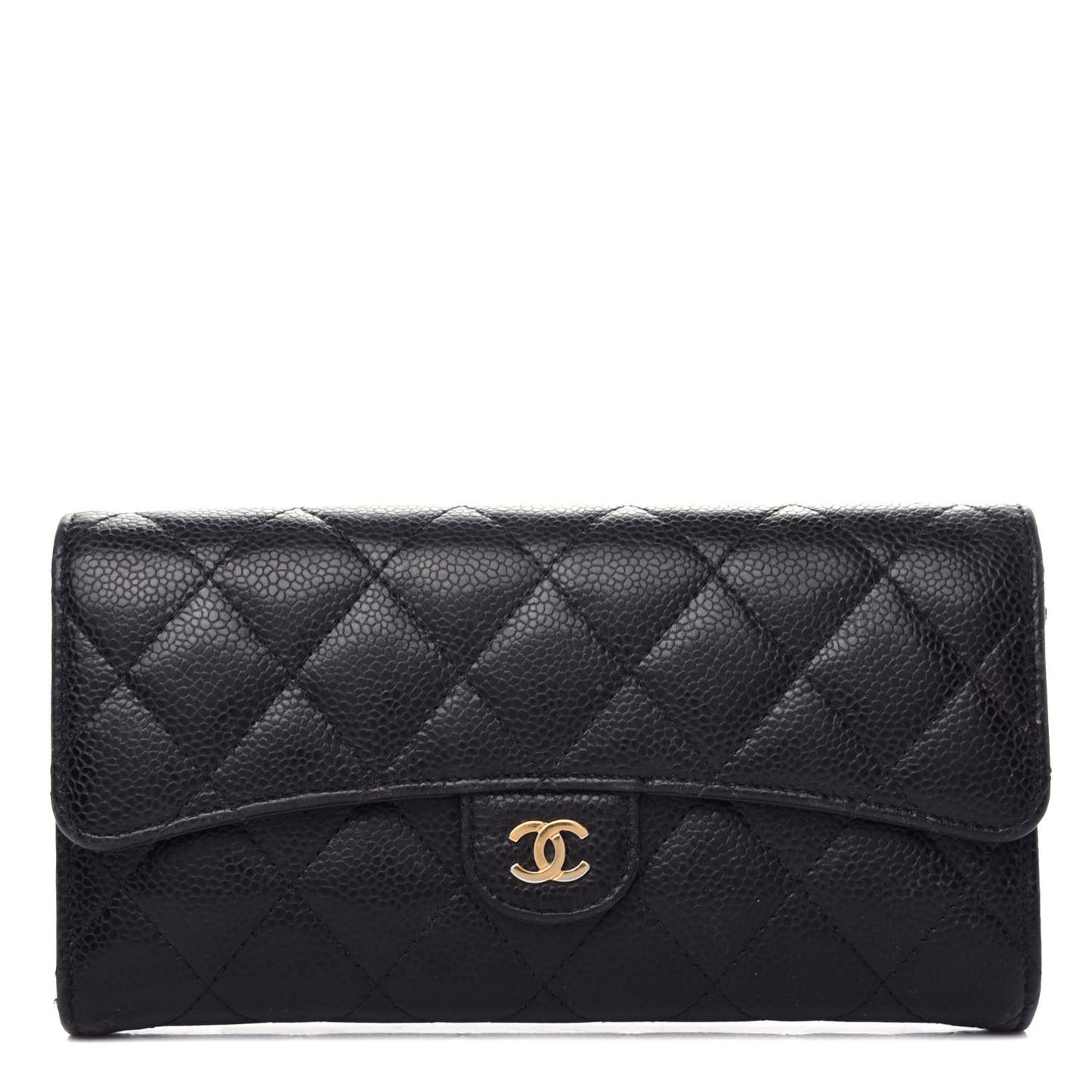 Caviar Quilted Large Gusset Flap Wallet Black