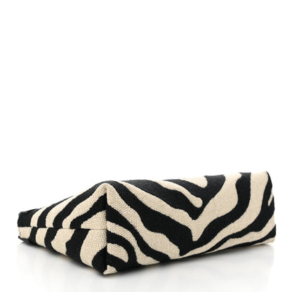 Celine Canvas Calfskin Triomphe Zebra Medium Pouch Tan Natural Black 4 of 9