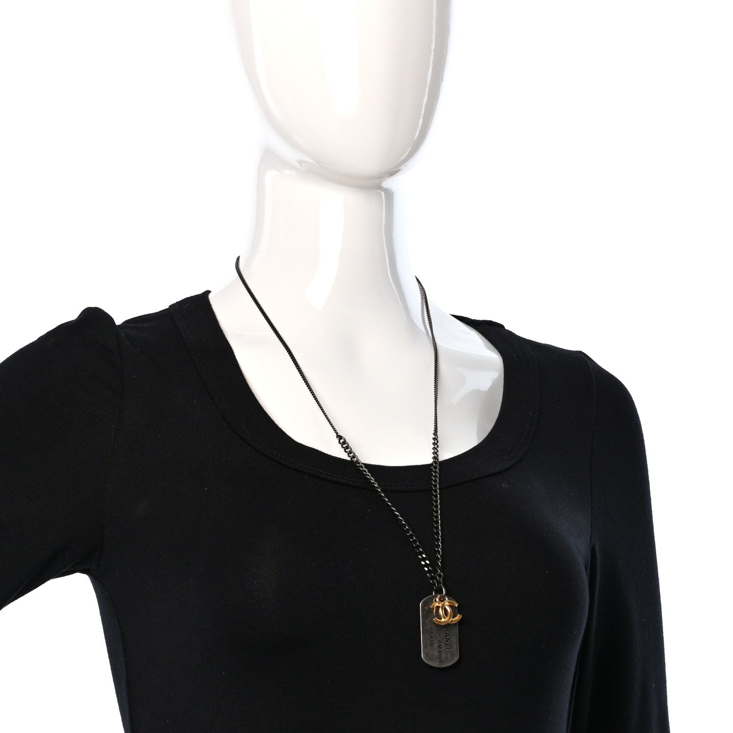Chanel Ruthenium ID Dog Tag Charm Necklace Silver Gold 3 of 4