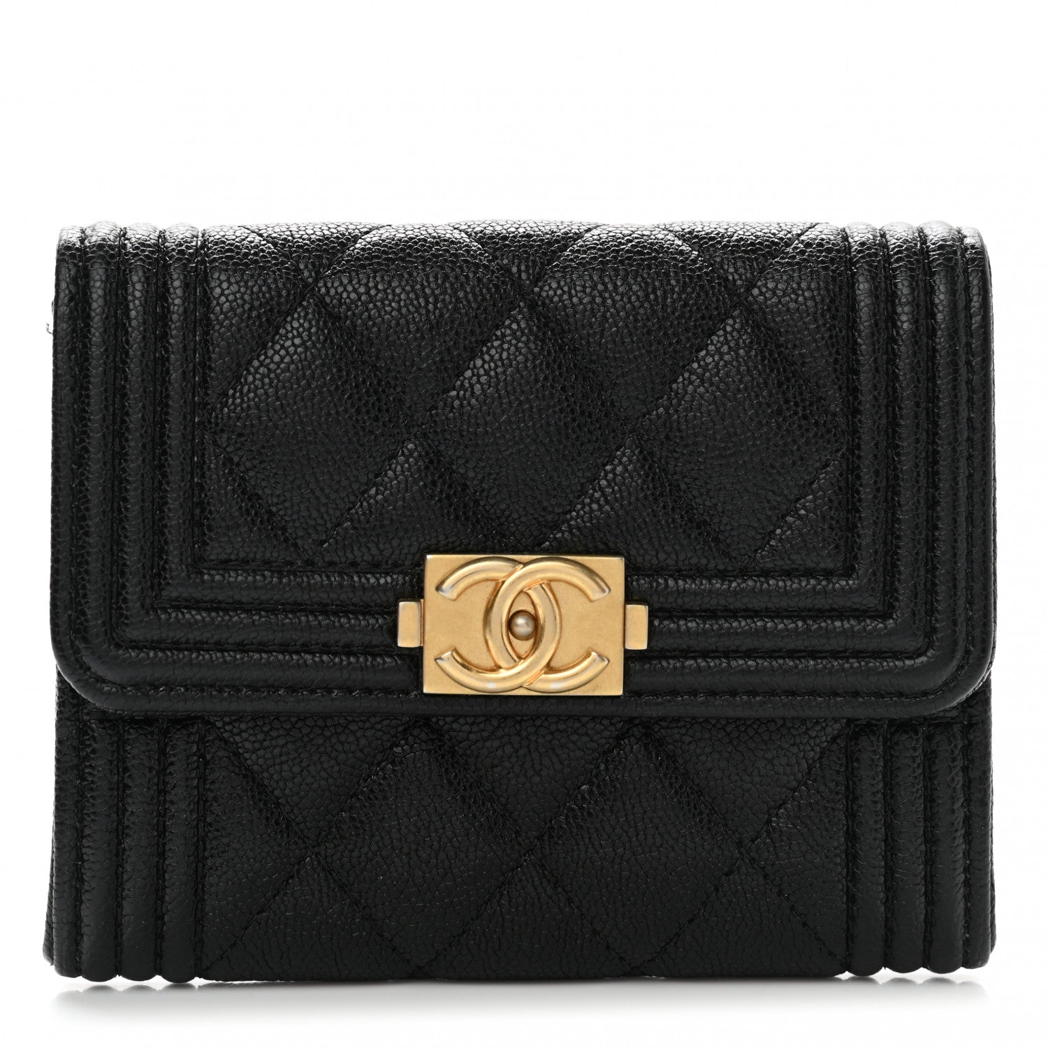 Chanel Caviar Quilted Boy Flap Card Holder Wallet Black 1 of 8