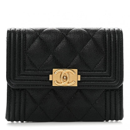 Chanel Caviar Quilted Boy Flap Card Holder Wallet Black 1 of 8