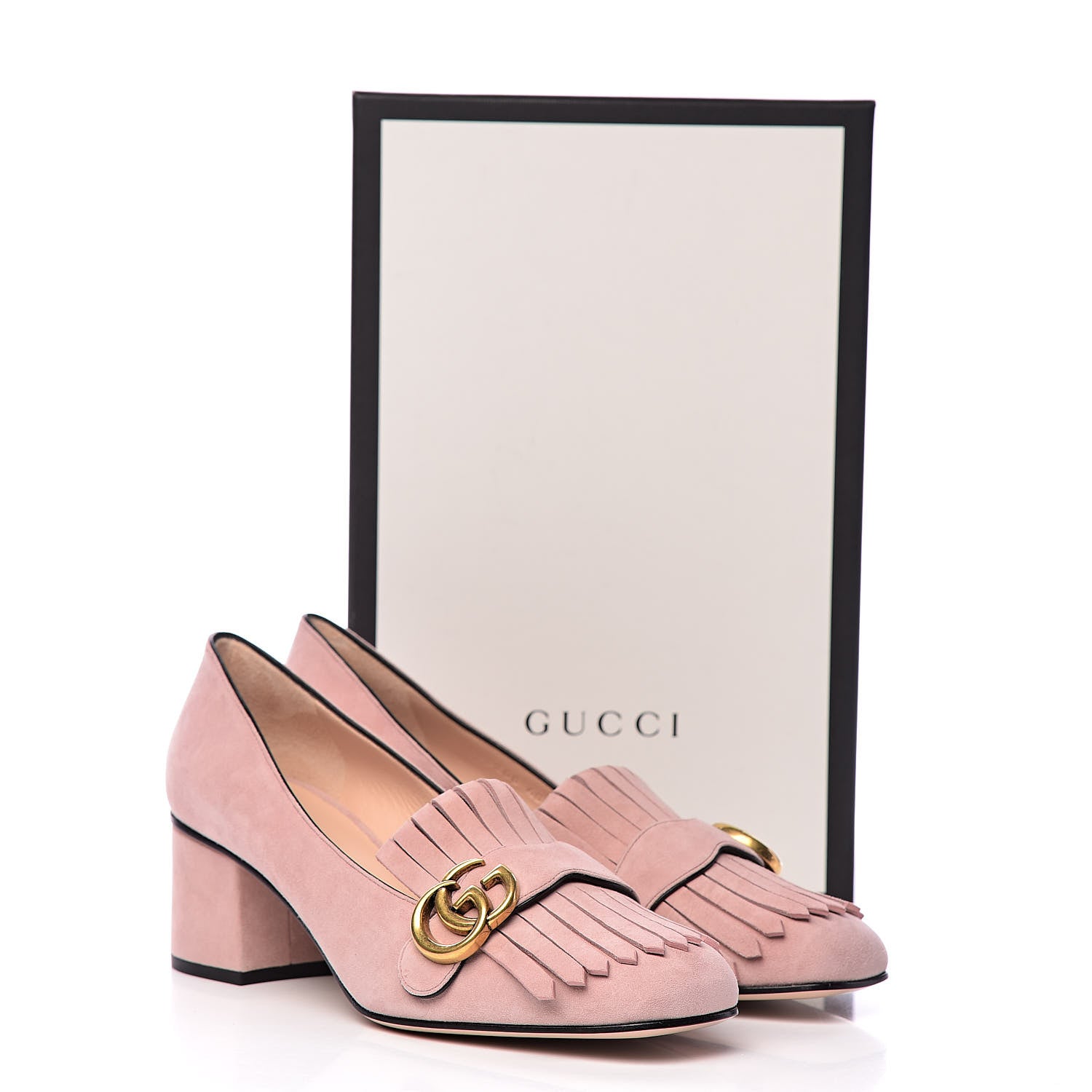 Gucci Kid Scamosciato GG Marmont Fringe 50mm Loafer Pumps 40 Crystal Pink 10 of 10