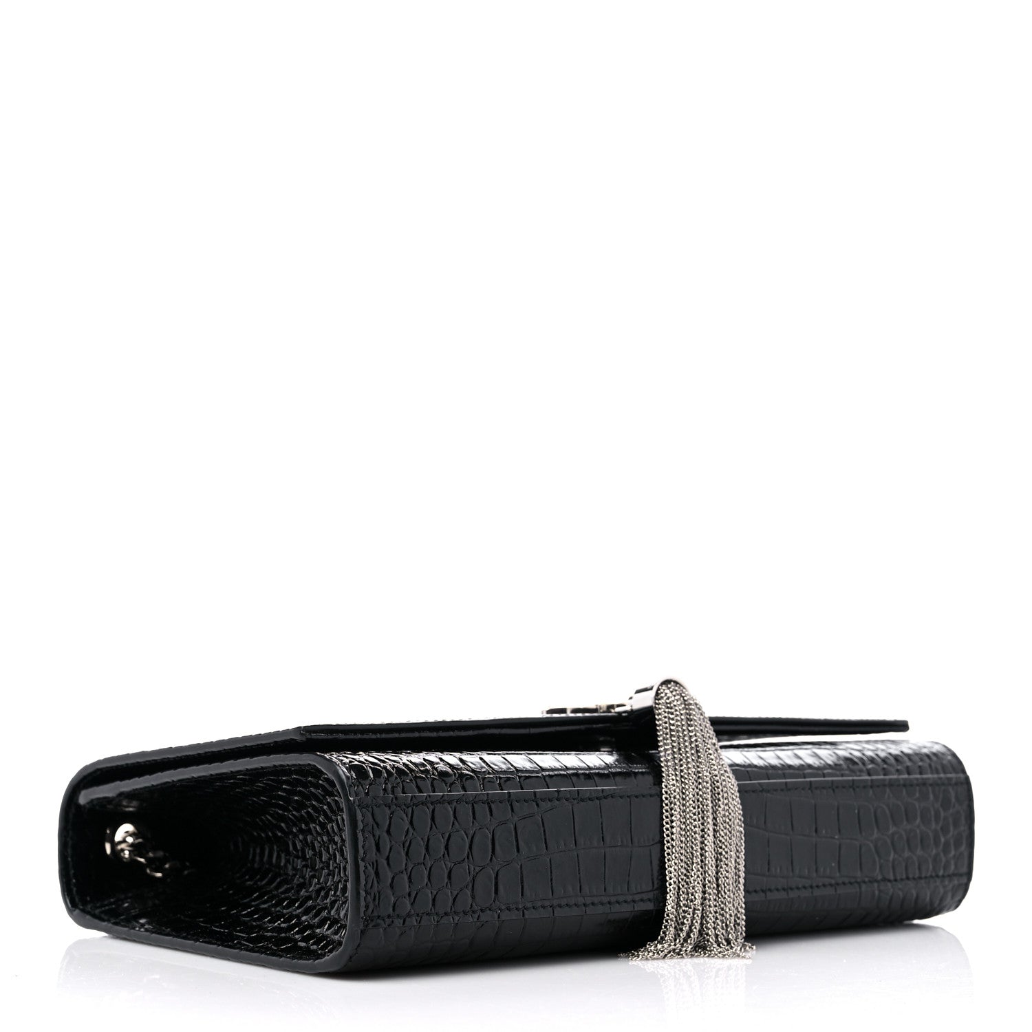 Saint Laurent Calfskin Crocodile Embossed Medium Classic Monogram Kate Tassel Satchel Black 4 of 9