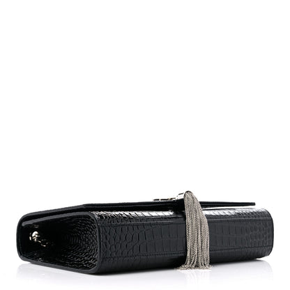 Saint Laurent Calfskin Crocodile Embossed Medium Classic Monogram Kate Tassel Satchel Black 4 of 9