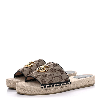 Gucci Monogram Matelasse GG Marmont Espadrille 20mm Slide Sandals 38 Beige Ebony Black 3 of 11