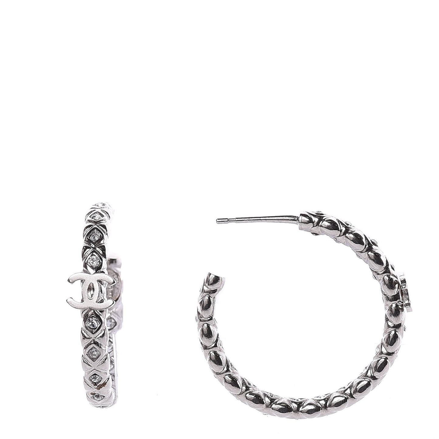 Crystal CC Hoop Earrings Silver