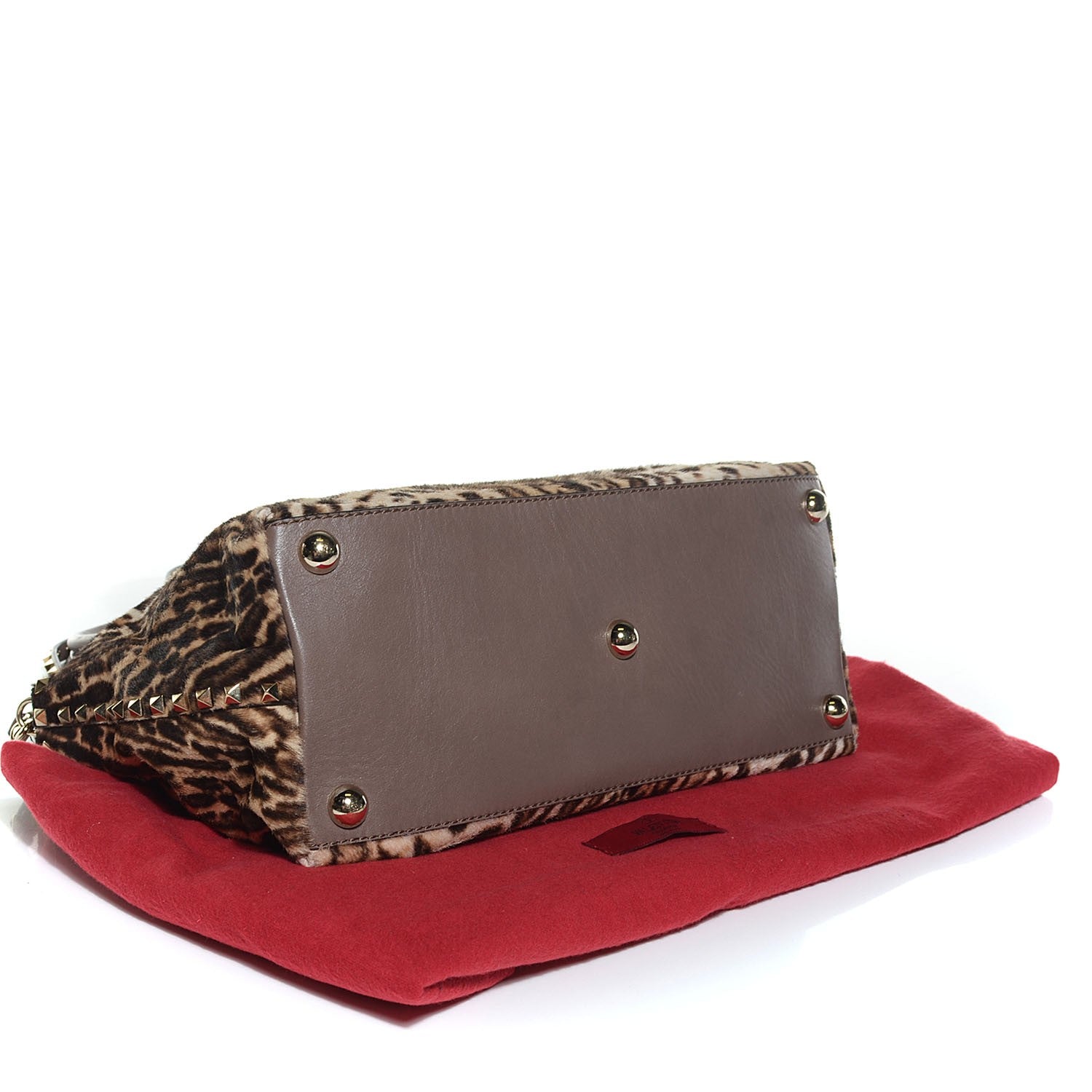 Valentino Garavani Calf Hair Cavallino Animal Rockstud Dome Satchel Leopard 4 of 9