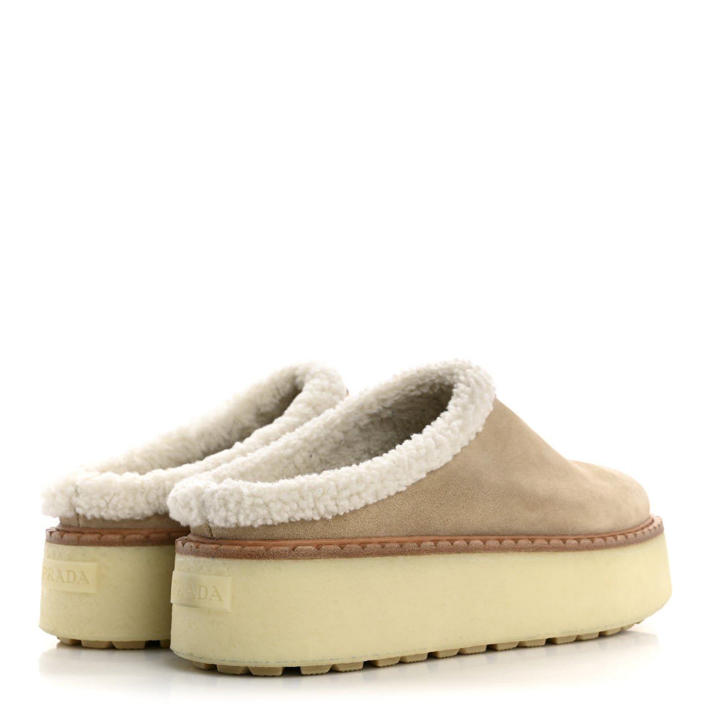 Suede Shearling Triangle Logo Slippers 40.5 Deserto