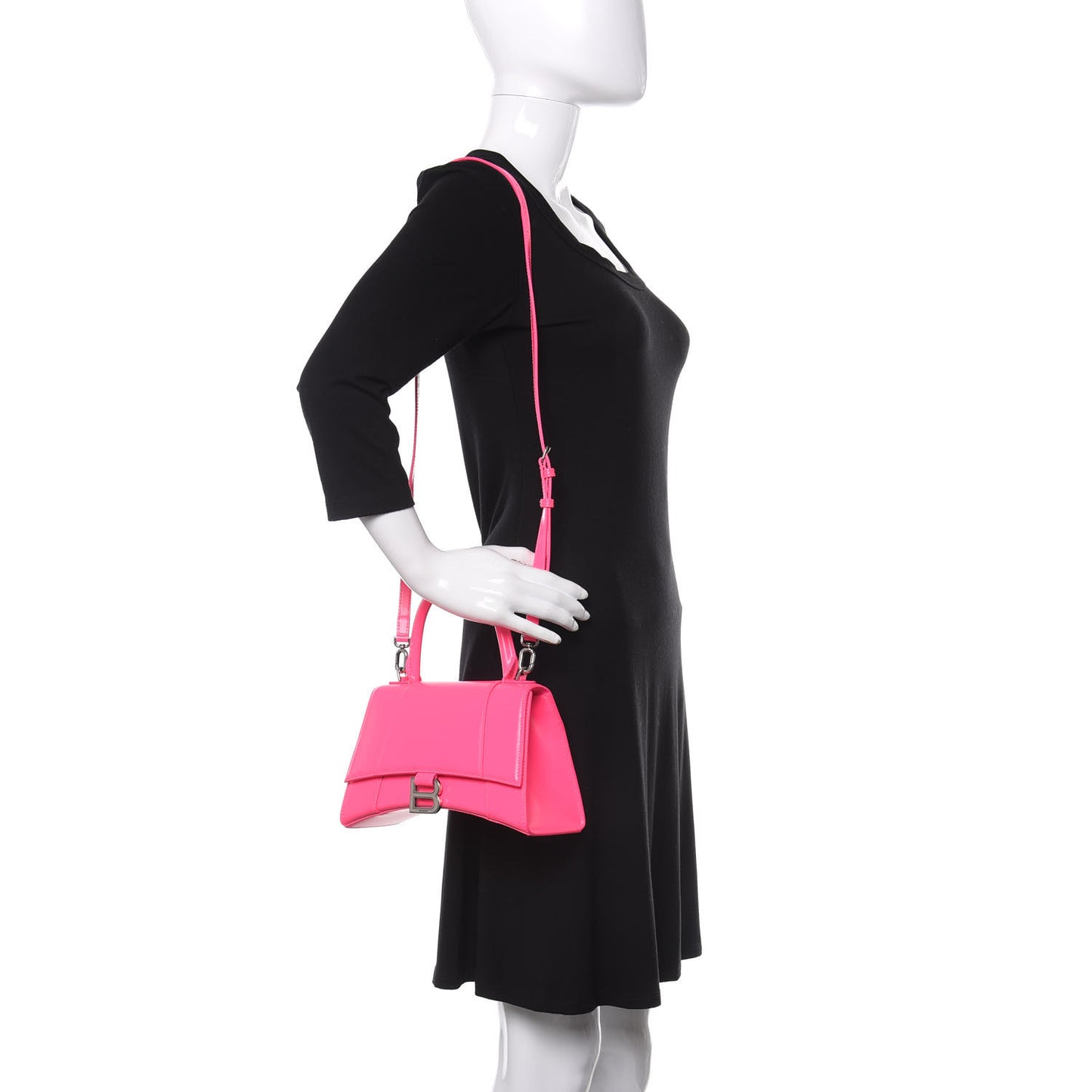 Shiny Box Calfskin Small Hourglass Top Handle Bag Hot Pink