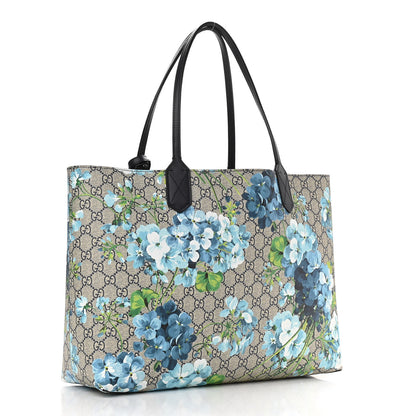 Gucci GG Supreme Monogram Blooms Medium Reversible Tote Beige Blue Navy 3 of 17