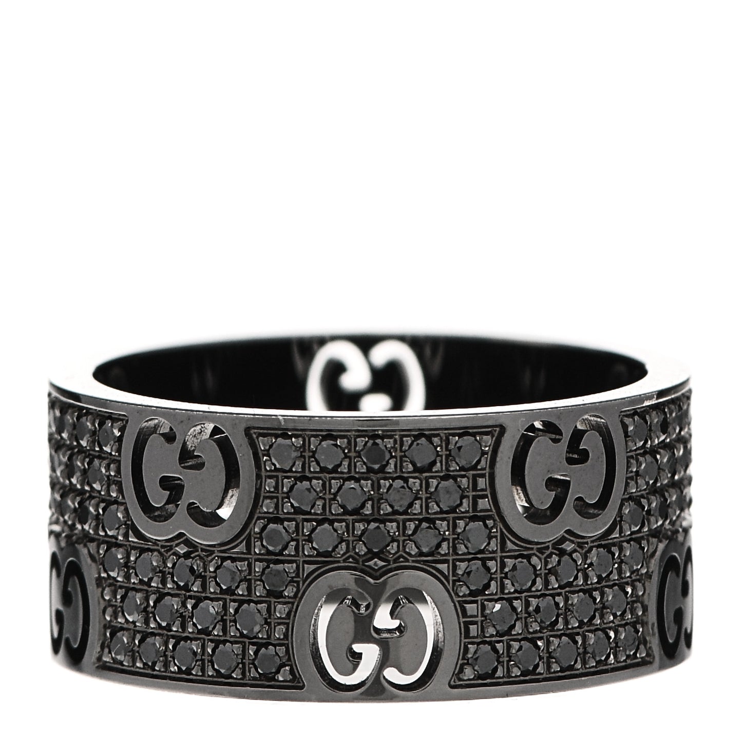 18K White Gold Black Diamond Wide Icon Stardust Band Ring 54 7