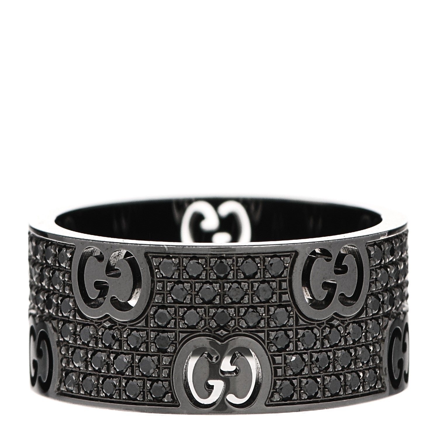 Gucci 18K White Gold Black Diamond Wide Icon Stardust Band Ring 54 7 1 of 7