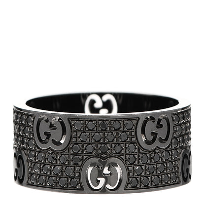 Gucci 18K White Gold Black Diamond Wide Icon Stardust Band Ring 54 7 1 of 7