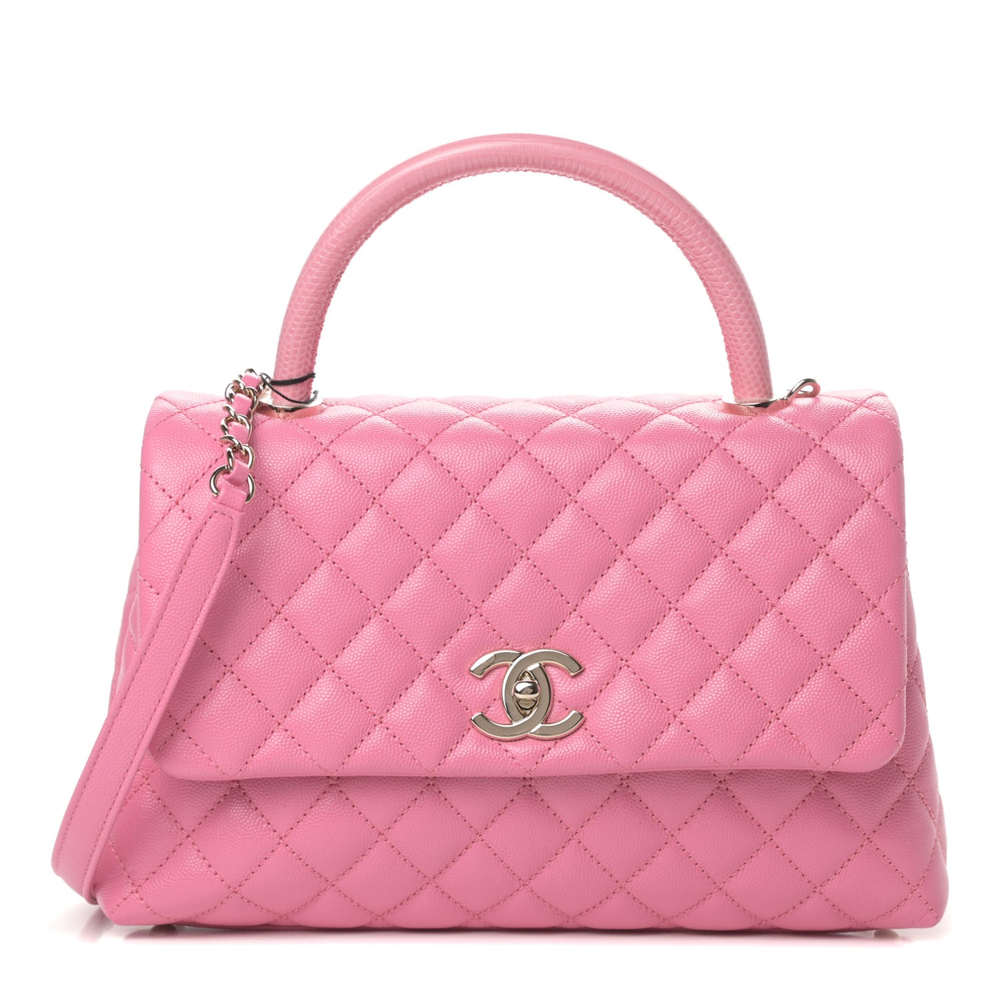 Caviar Lizard Embossed Quilted Small Coco Handle Flap Pink