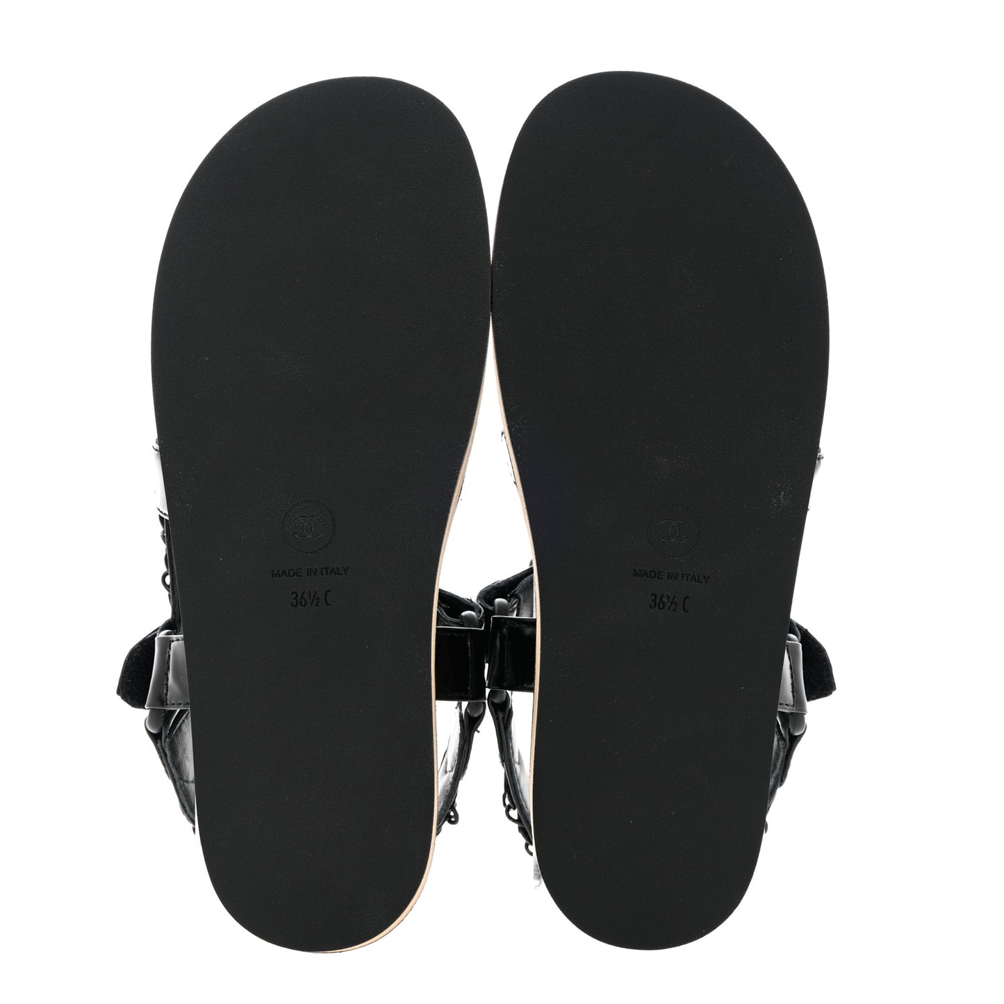 Laminated Goatskin Chain Sandals 36.5 Black