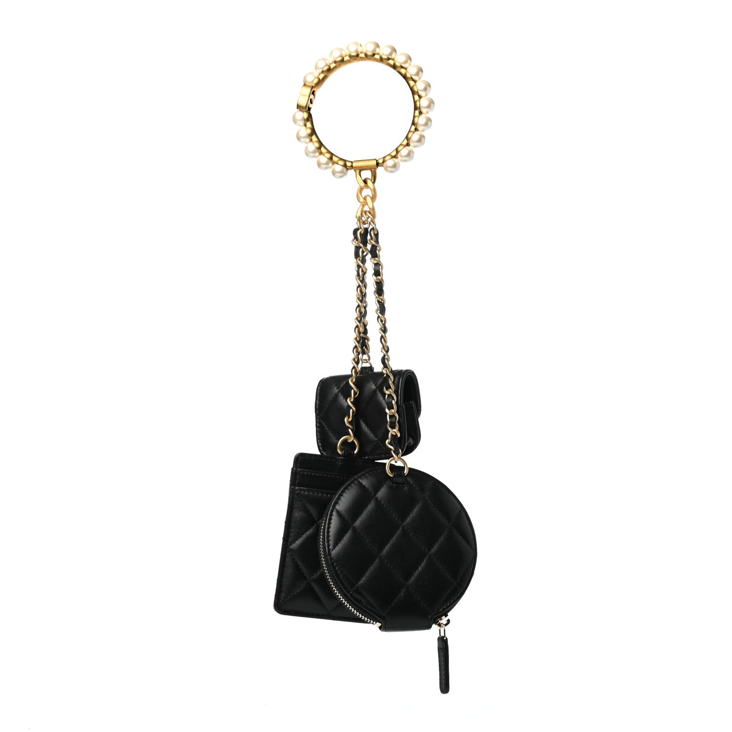Chanel Pearl Lambskin Pearl Crown CC Wristlet Multi Pouches Black 2 of 10