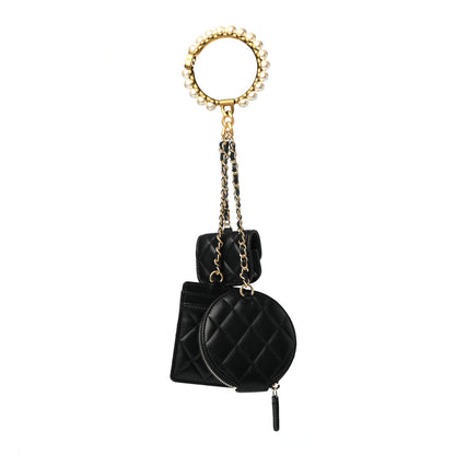 Chanel Pearl Lambskin Pearl Crown CC Wristlet Multi Pouches Black 2 of 10