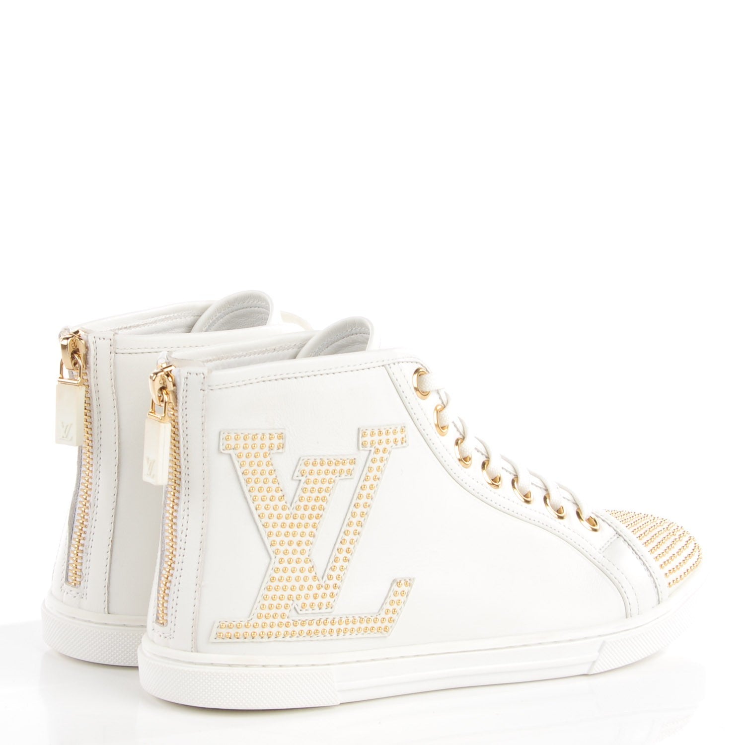 Louis Vuitton Leather Studded Punchy High Top Sneakers 36 White Gold 4 of 6