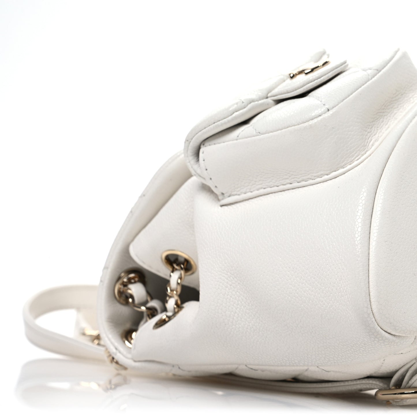 Shiny Caviar Quilted Small Duma Pockets Drawstring Backpack White