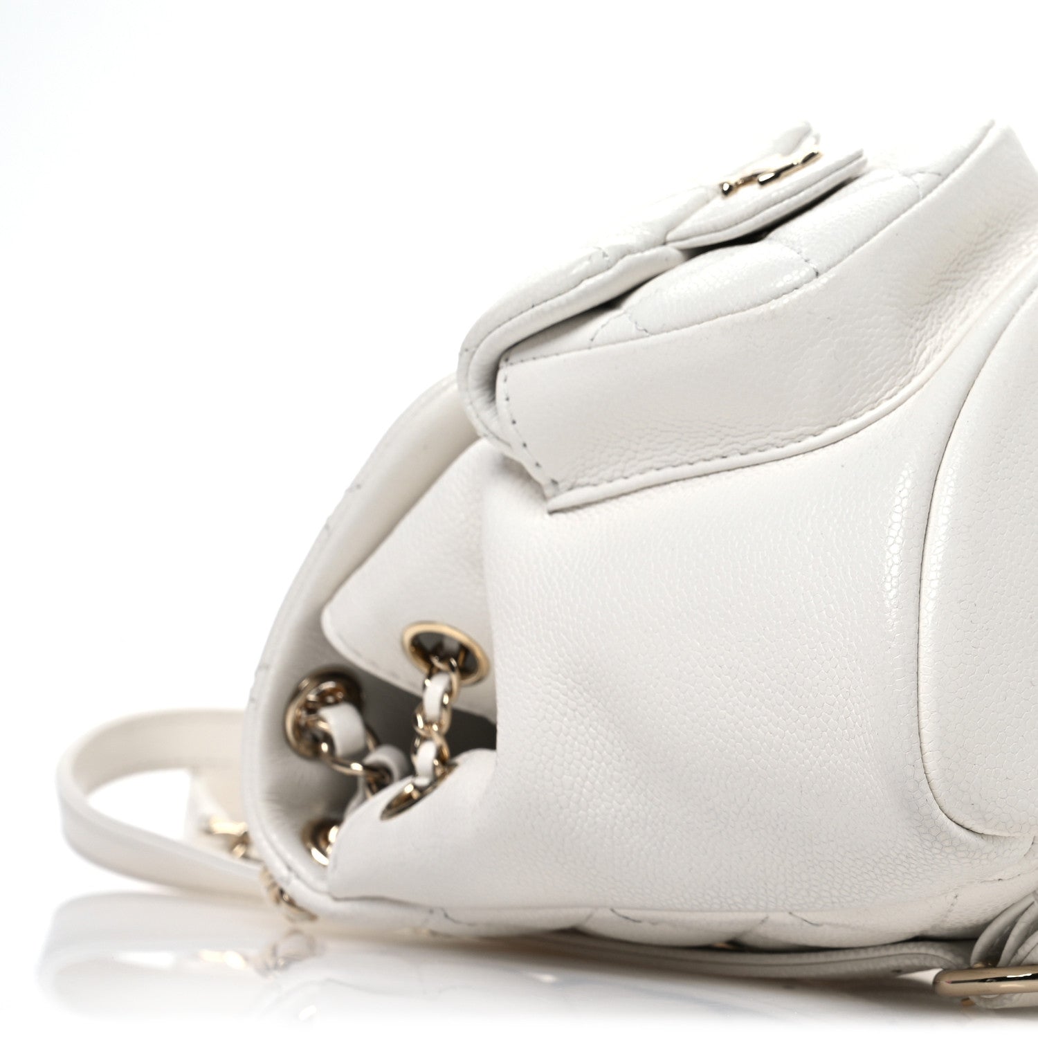 Chanel Shiny Caviar Quilted Small Duma Pockets Drawstring Backpack White 9 of 11