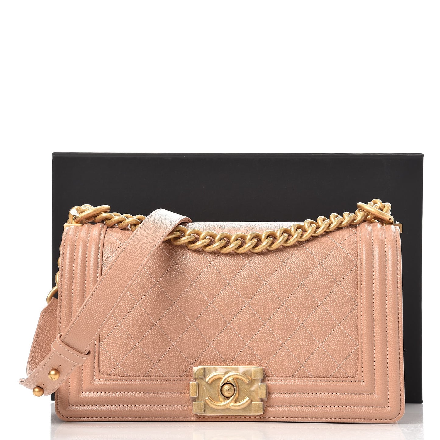 Caviar Quilted Medium Boy Flap Beige