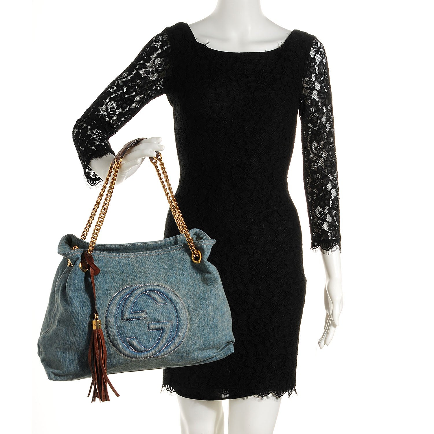Gucci Denim Medium Soho Chain Shoulder Bag Blue 2 of 9