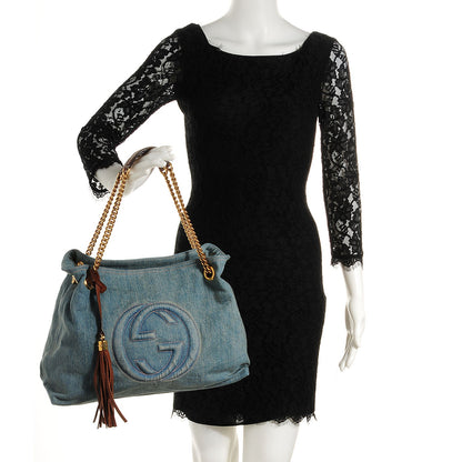 Gucci Denim Medium Soho Chain Shoulder Bag Blue 2 of 9