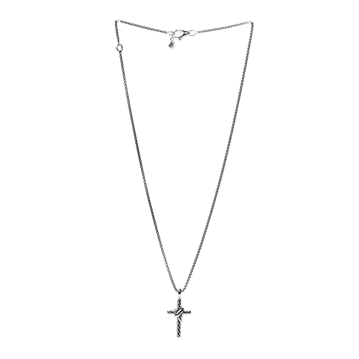 David Yurman Sterling Silver 14K Yellow Gold Diamond 32mm X Cross Pendant Necklace 3 of 7