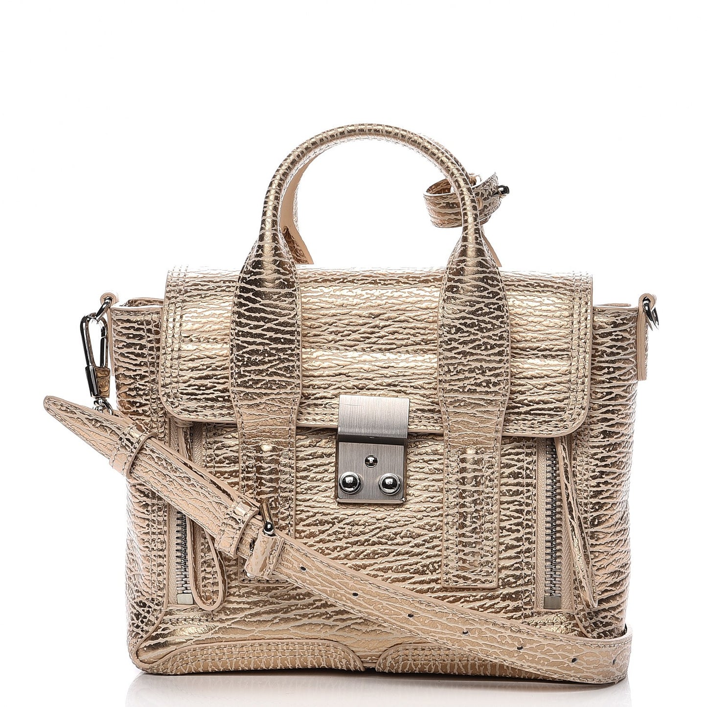3.1 Textured Calfskin Mini Pashli Satchel Nude Platinum