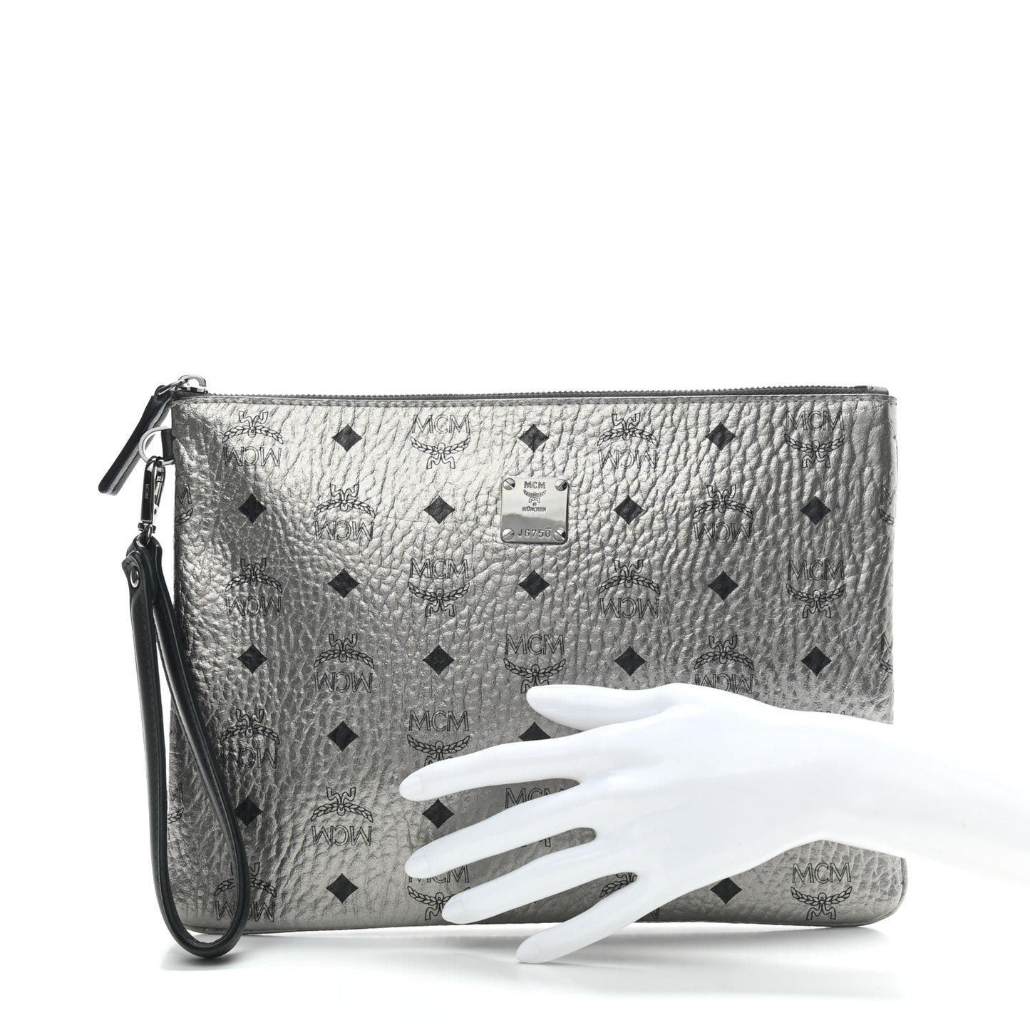 Metallic Visetos Medium Stark Wristlet Pouch Silver