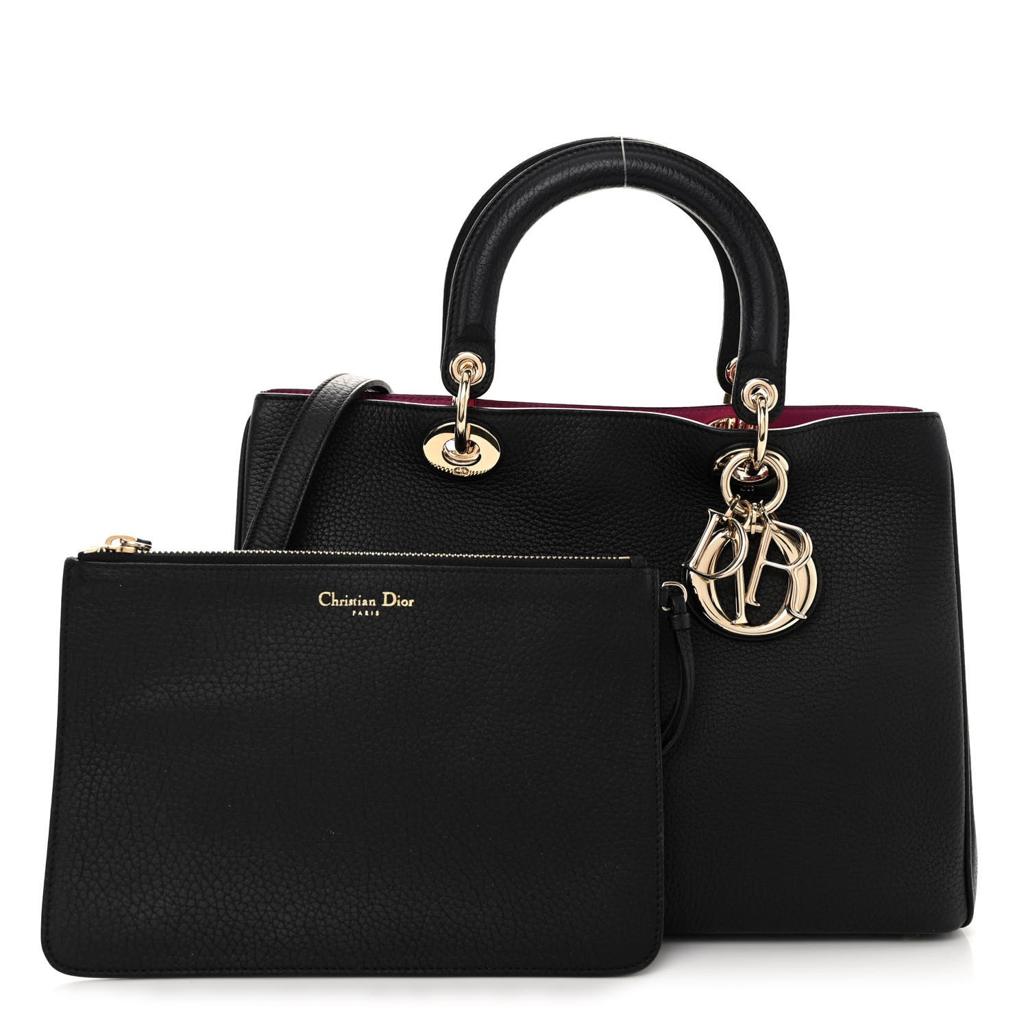 Christian Dior Bullcalf Medium Diorissimo Tote Black Rose Indien 1 of 11