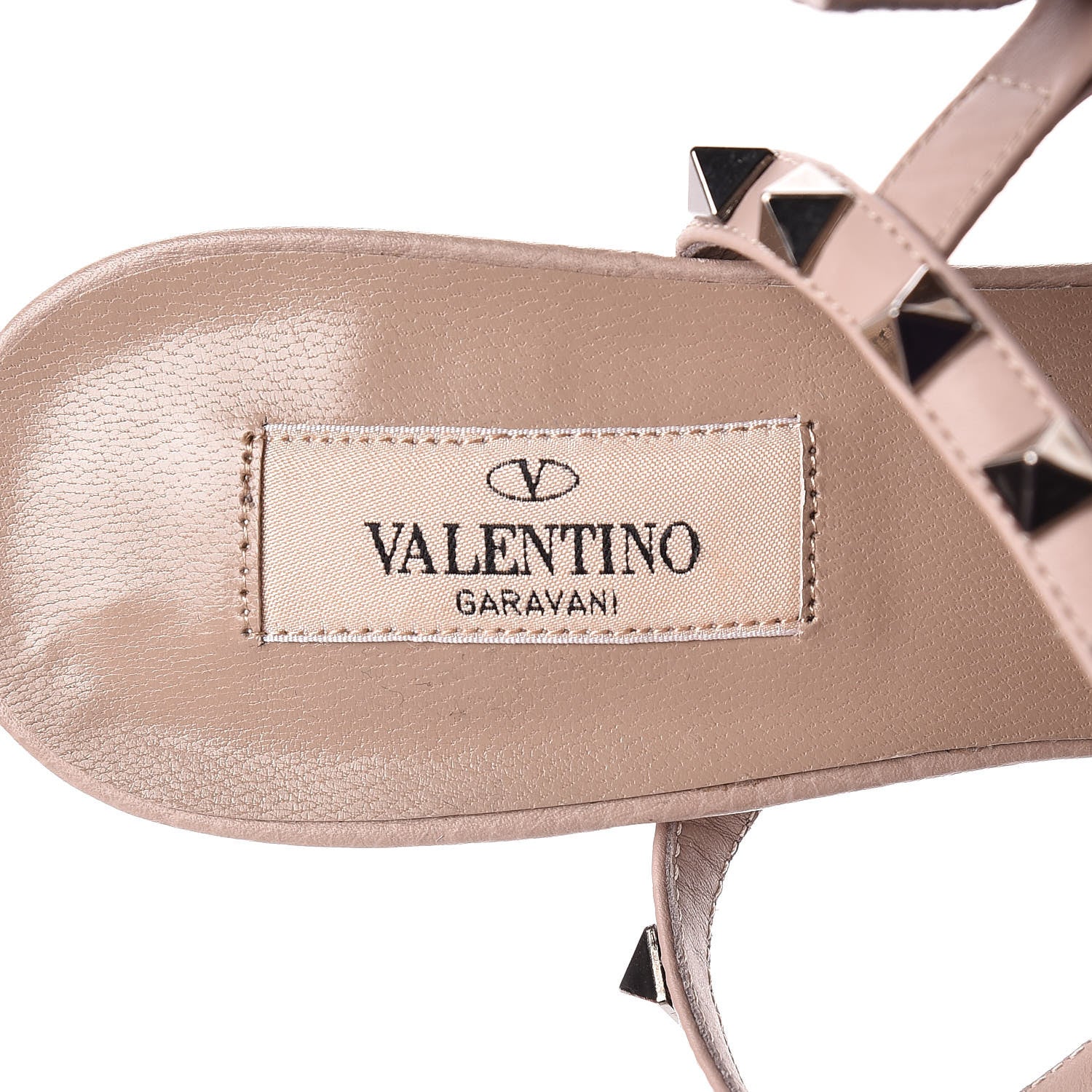 Valentino Garavani Pebbled Calfskin Rockstud Ankle Strap Low Heel Pumps 40 Poudre 6 of 8