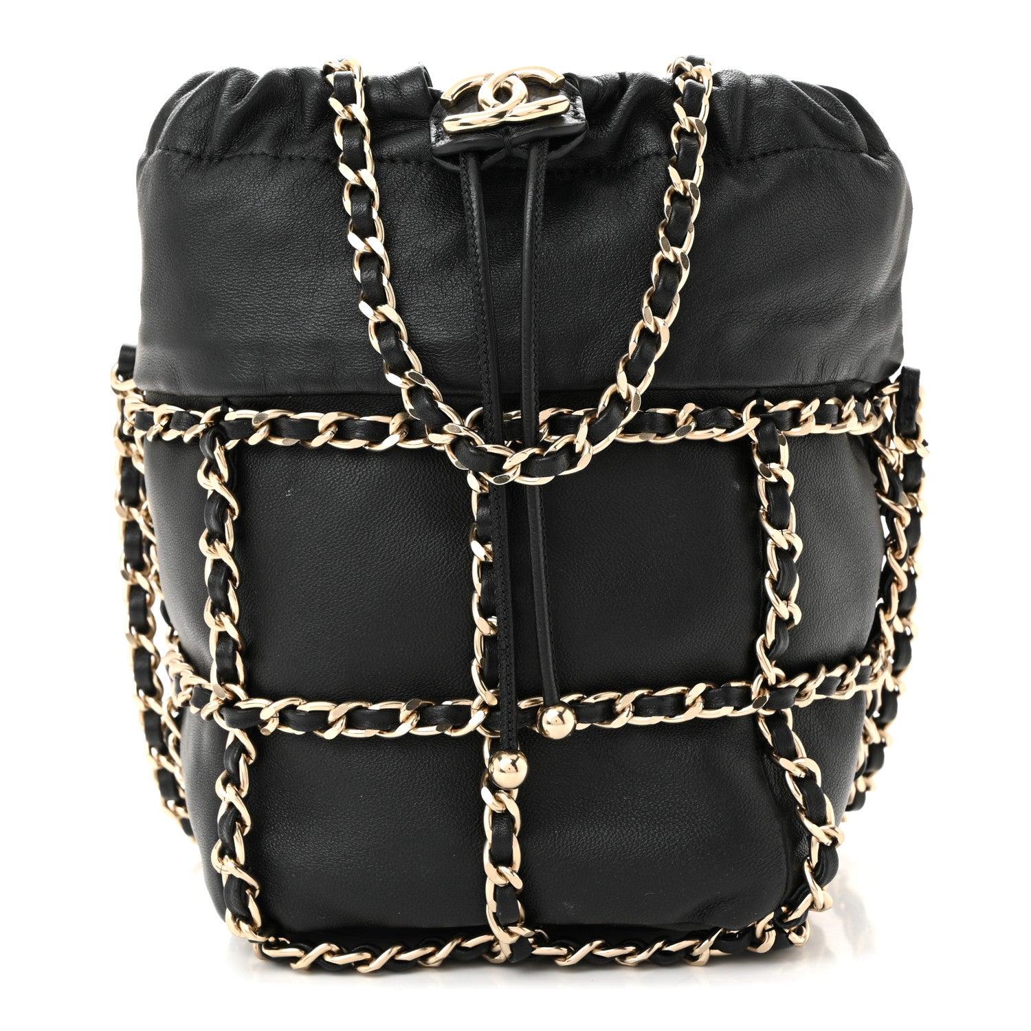 Chanel Lambskin Bucket Chain Drawstring Bag Black 1 of 10