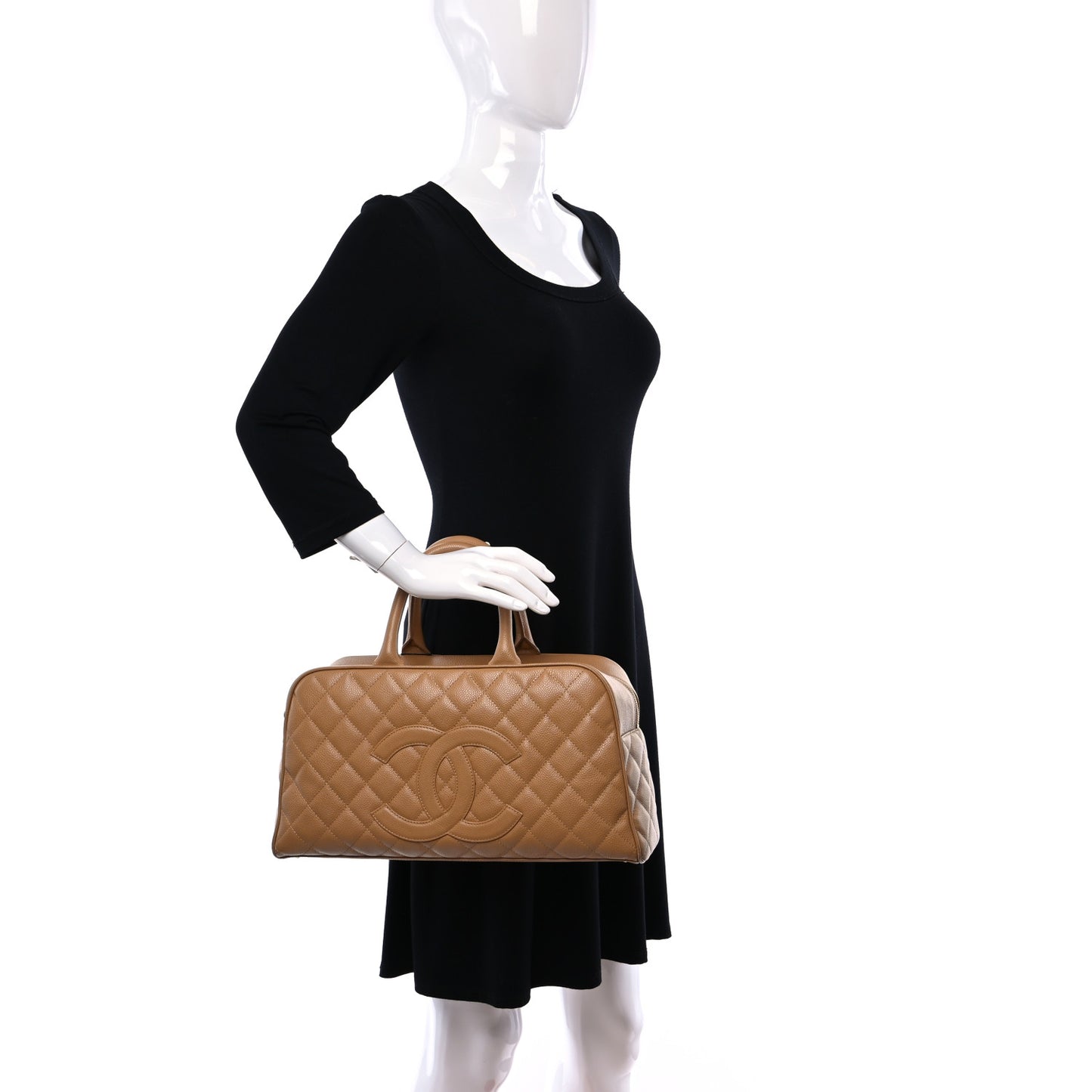 Caviar Quilted Large Bowler Bag Beige
