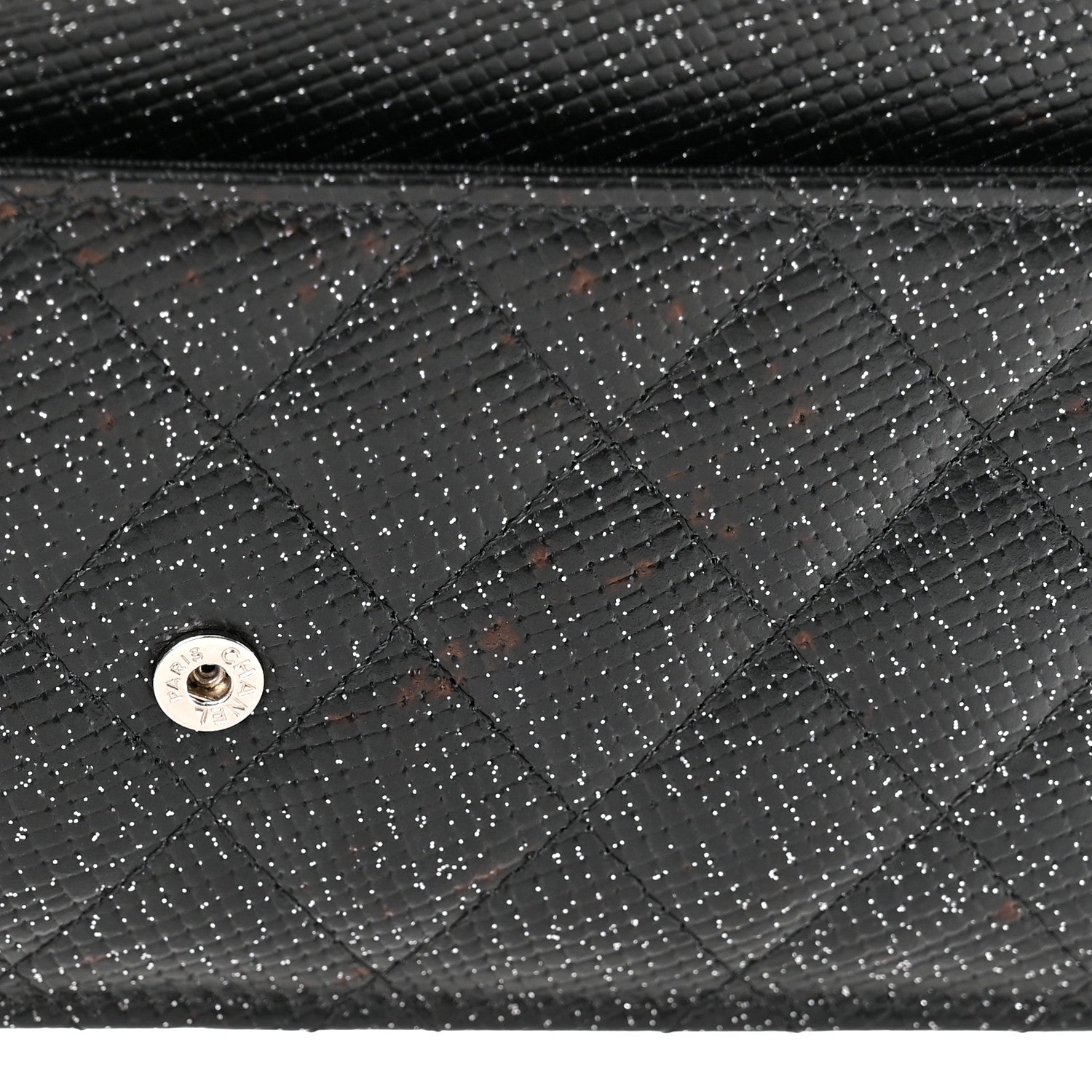 Chanel Glitter Calfskin Quilted Wallet on Chain WOC Black Silver 12 of 13