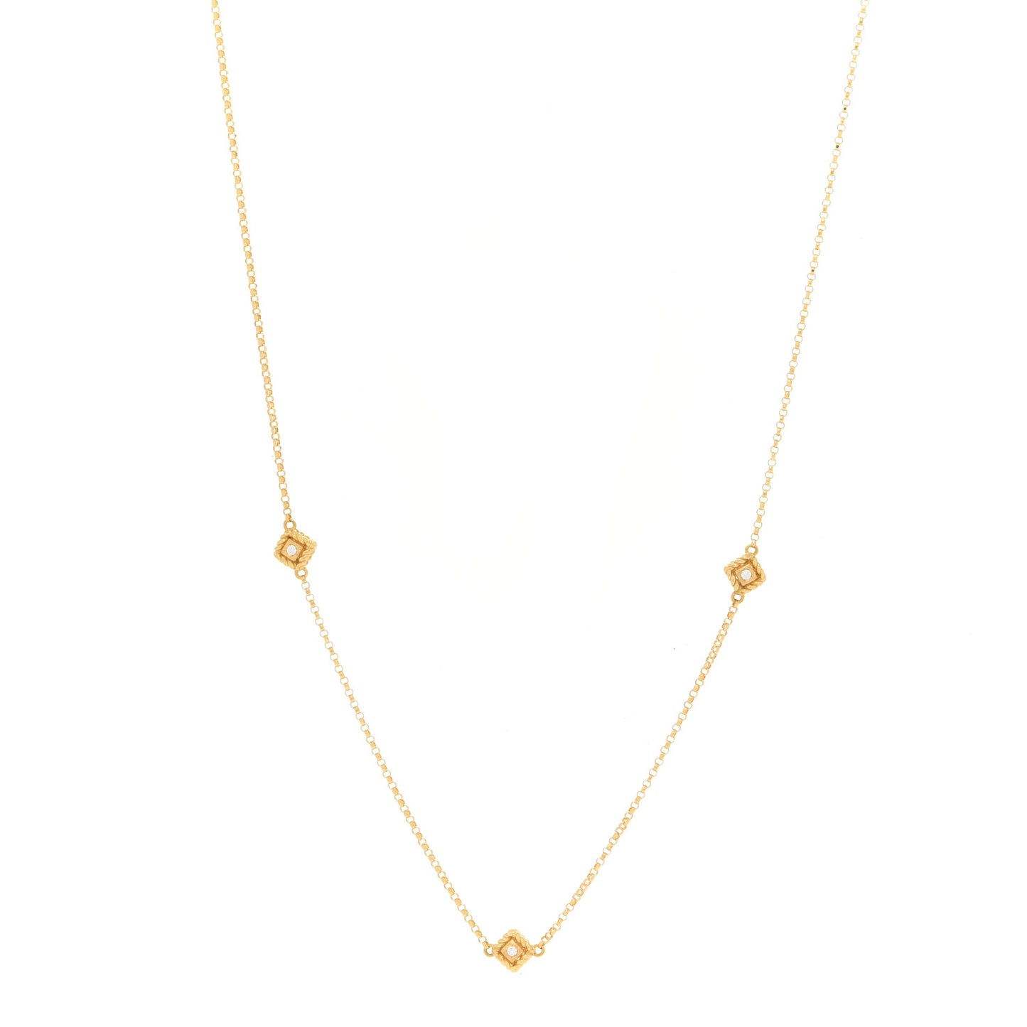 18K Yellow Gold Diamond Tiny Palazzo Ducale Satin Tile 3-Station Necklace