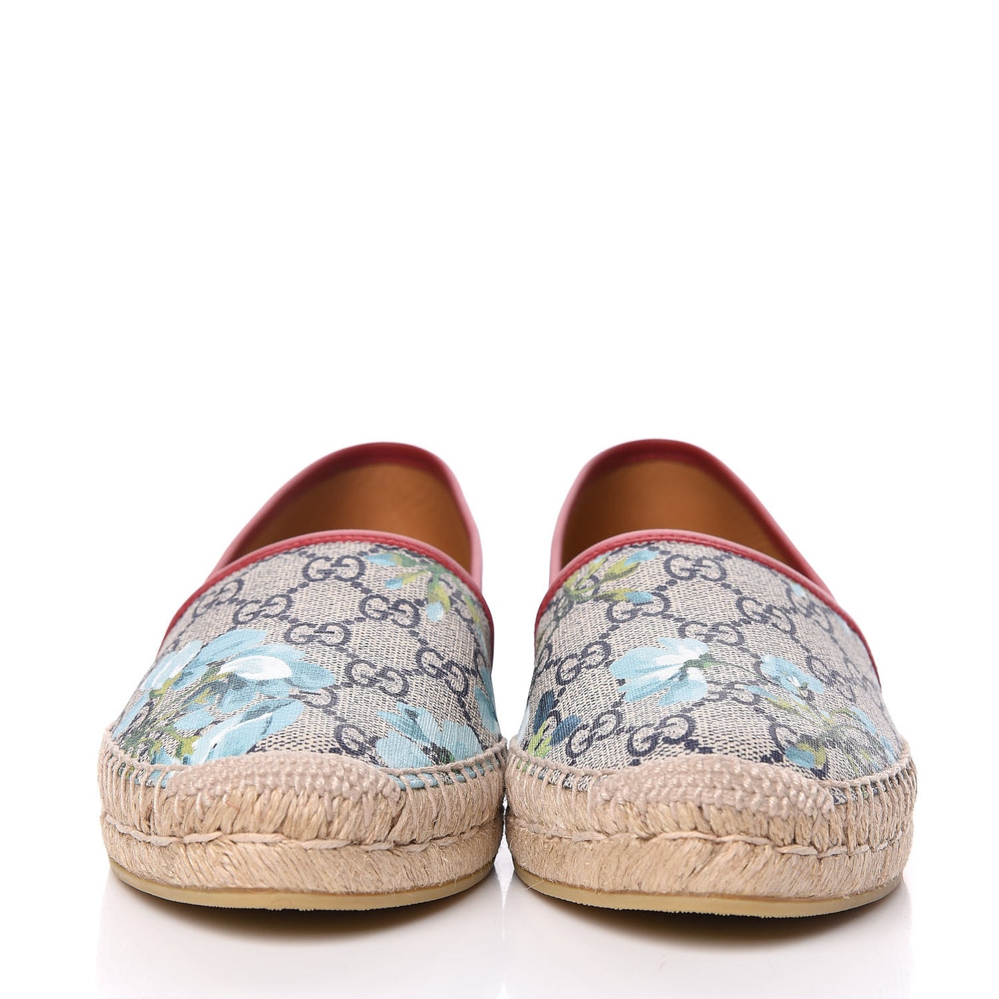 GG Supreme Monogram Blooms Espadrilles 38 Beige Blue Navy Hibiscus Red