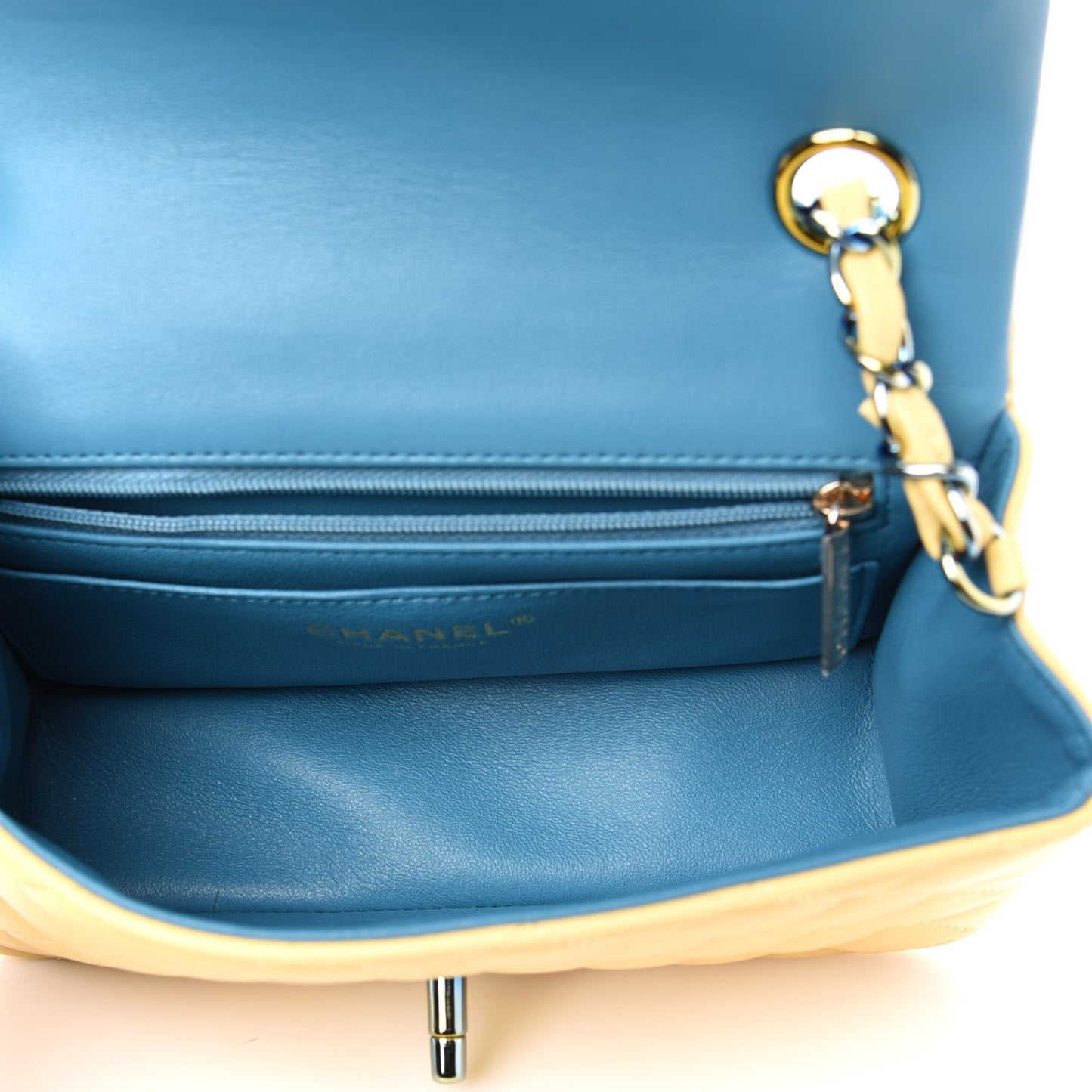 Lambskin Quilted Mini Rectangular Flap Yellow Blue