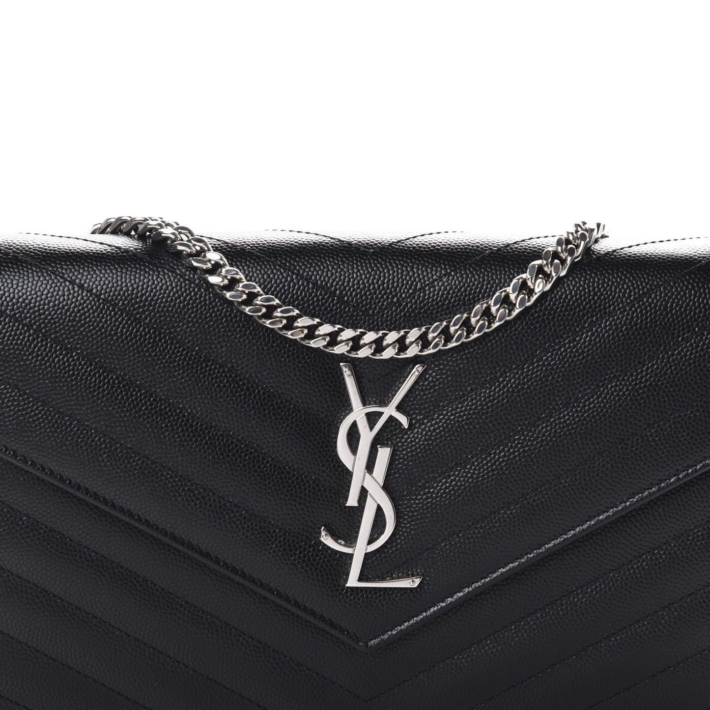 Grain De Poudre Matelasse Chevron Monogram Chain Wallet Black