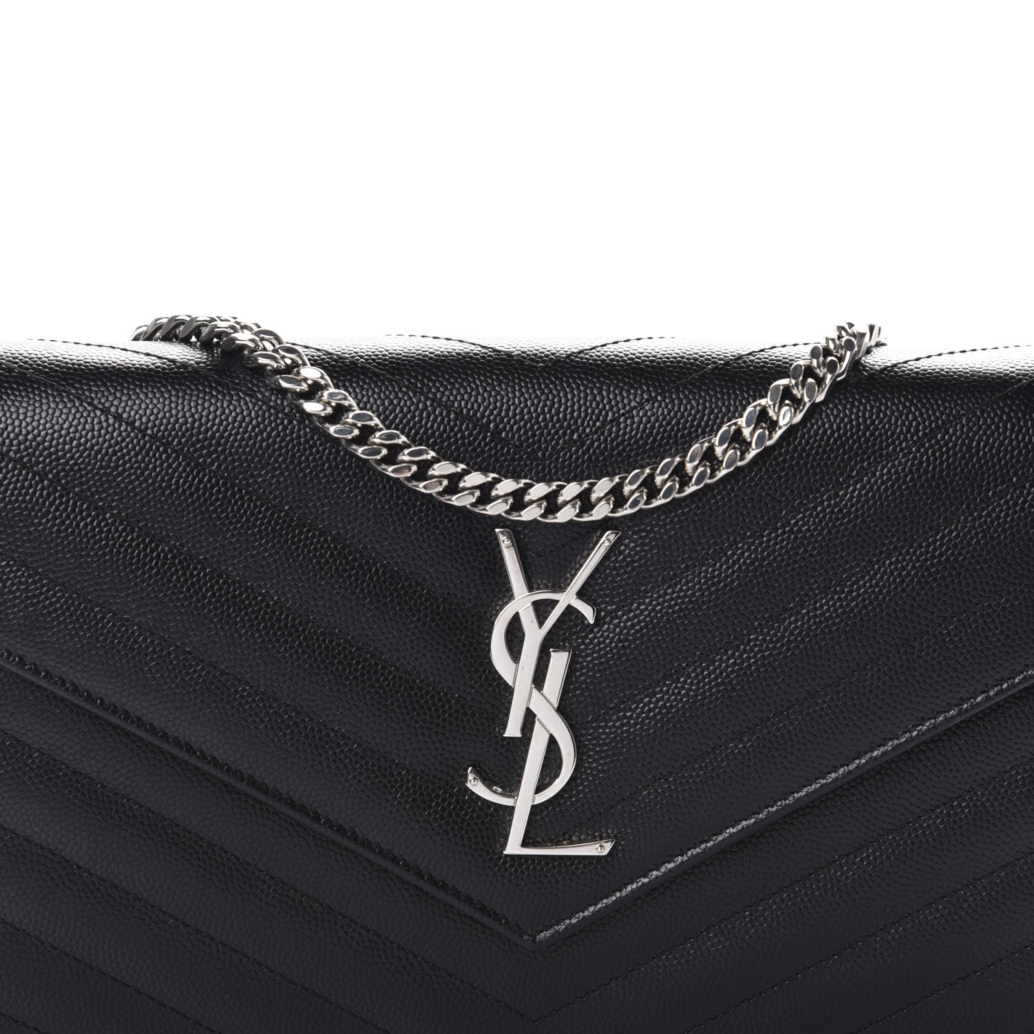 Saint Laurent Grain De Poudre Matelasse Chevron Monogram Chain Wallet Black 11 of 12