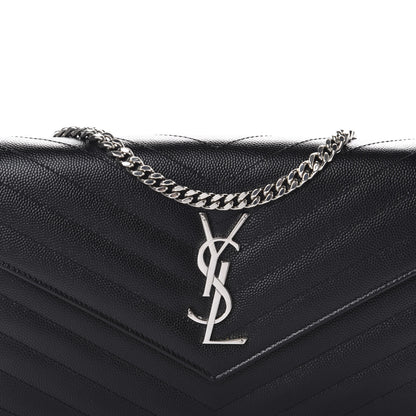 Saint Laurent Grain De Poudre Matelasse Chevron Monogram Chain Wallet Black 11 of 12