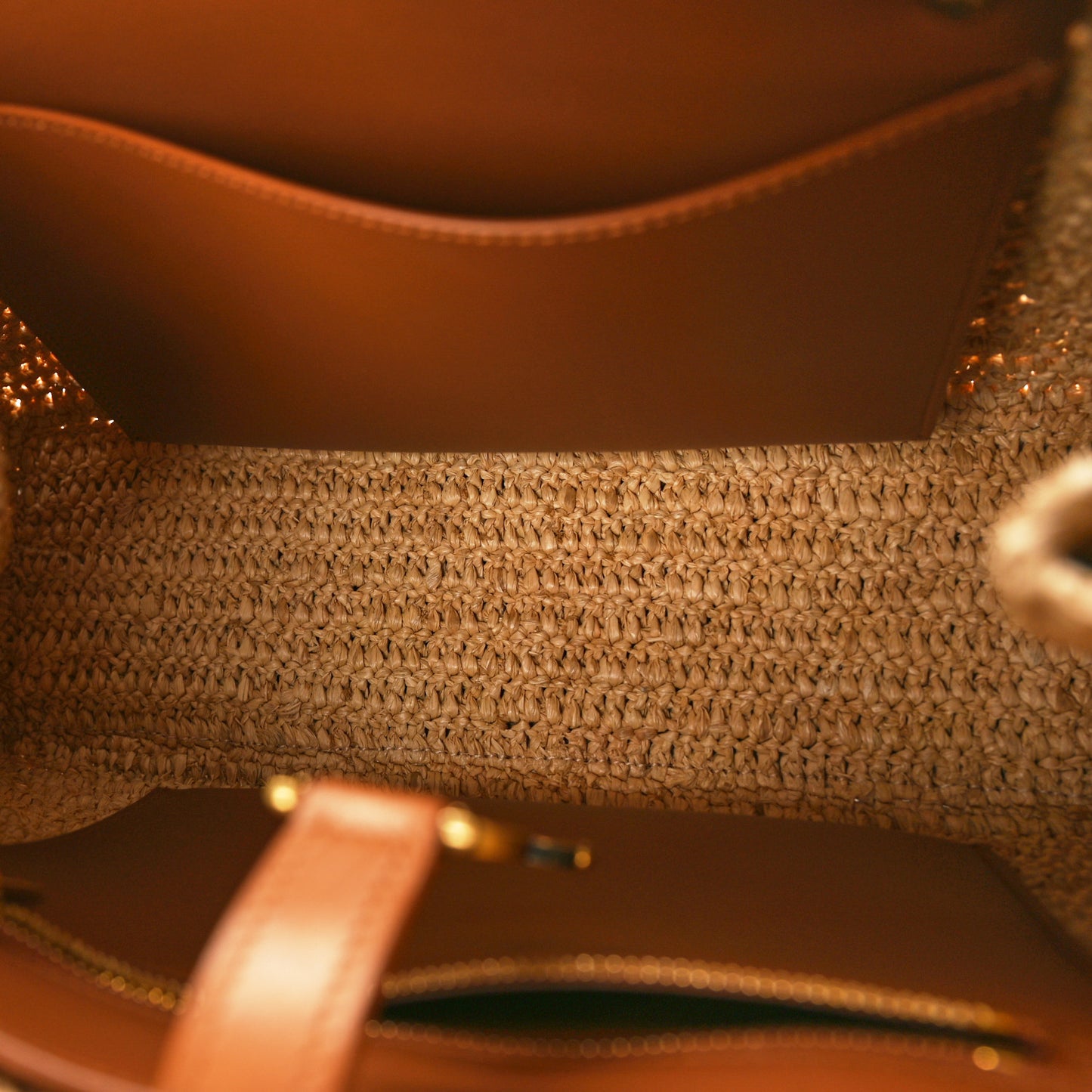 Raffia Calfskin Panier Rectangle Tote Naturel Brick