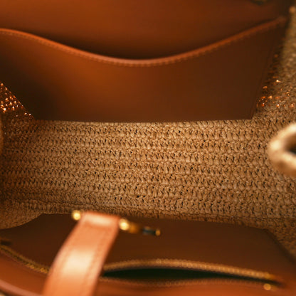 Saint Laurent Raffia Calfskin Panier Rectangle Tote Naturel Brick 5 of 9