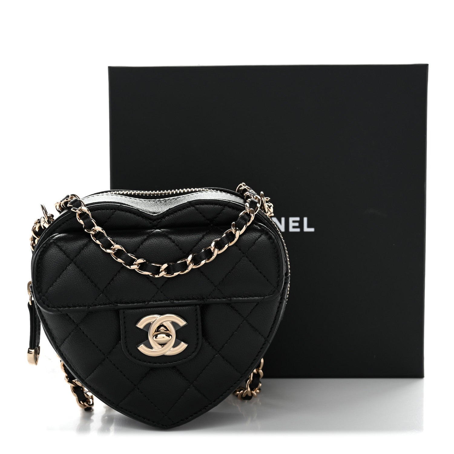 Chanel Lambskin Quilted CC In Love Heart Clutch With Chain Black 11 of 11