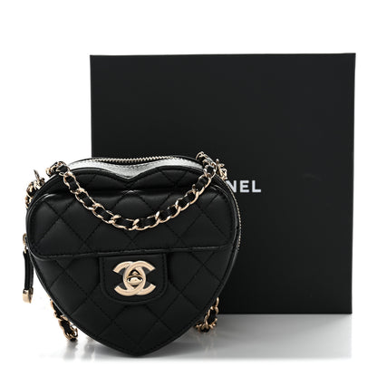 Chanel Lambskin Quilted CC In Love Heart Clutch With Chain Black 11 of 11