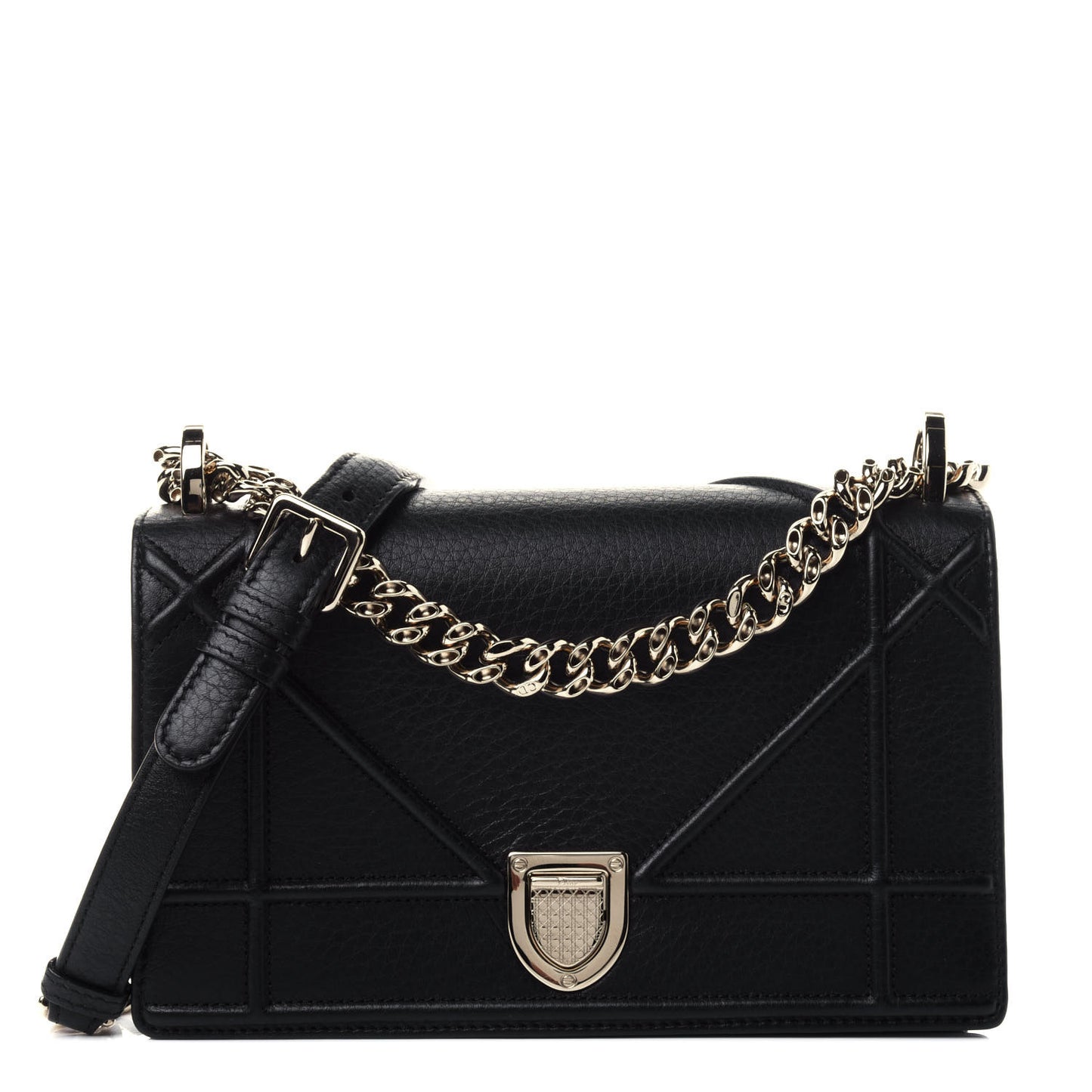 Grained Calfskin Small Diorama Flap Bag Black