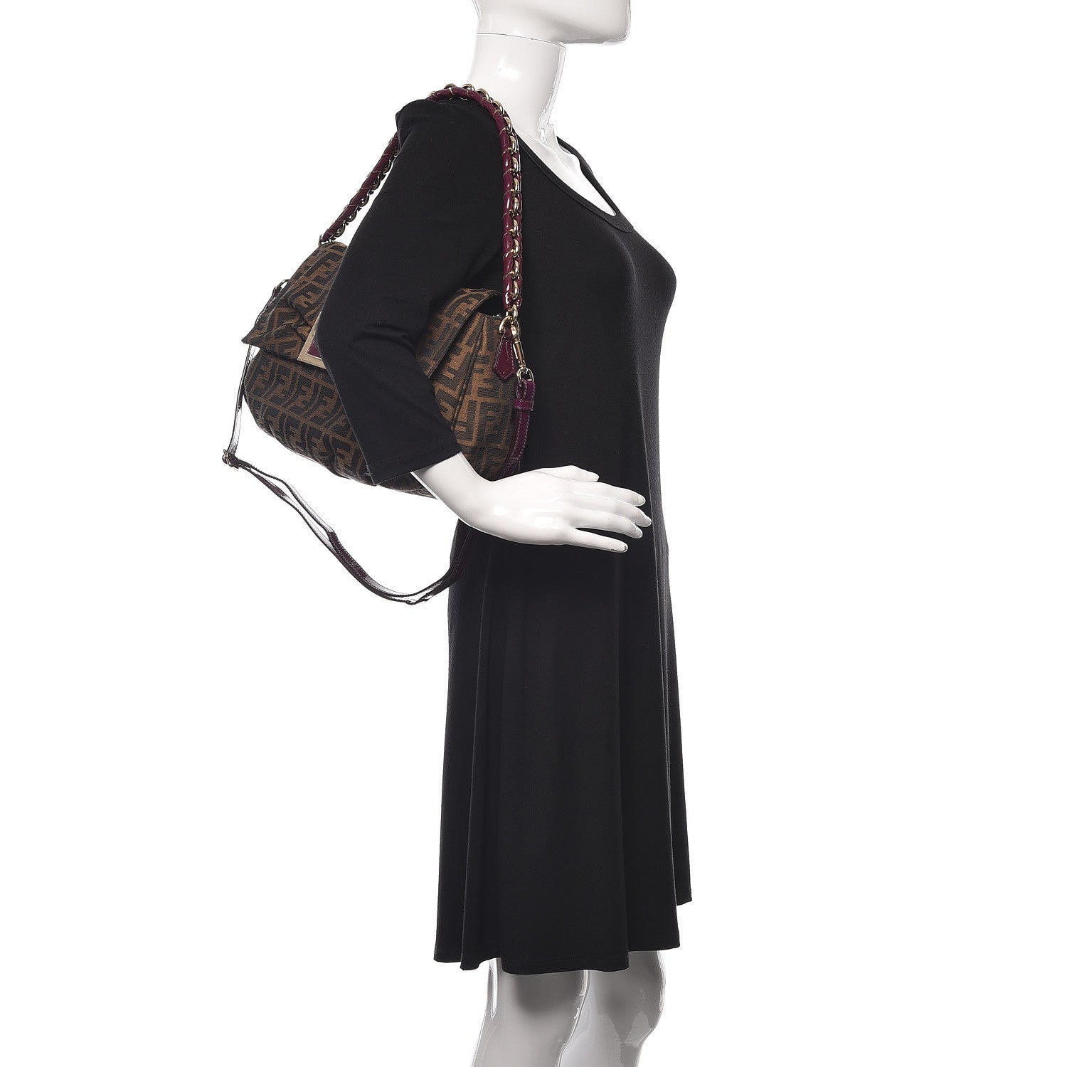 Fendi Zucca Patent Mia Shoulder Flap Tobacco Purple 2 of 11